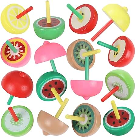 ZOEON Juego de 25 Peonzas de Madera, Giroscopio de Madera de Colores Artesanales para Niños (Color de Fruta Aleatorio)