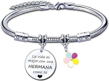 ZYMGUO Pulsera Personalizada Ajustable para Hermana, Mujer, Regalos Cumpleaños, L, Acero Inoxidable