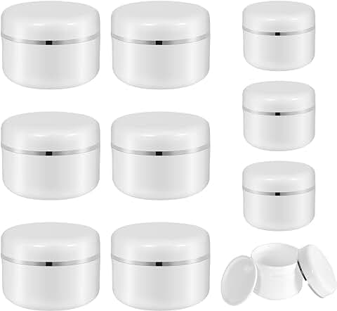 10 Piezas Envases para Cosméticos,Mini Tarro de Crema,Frascos Redondos de Plástico Blanco,Loción Contenedor de Almacenamiento,con Forro Interior y Tapa,Para Gel, Pasta, Perlas,50/100ML  