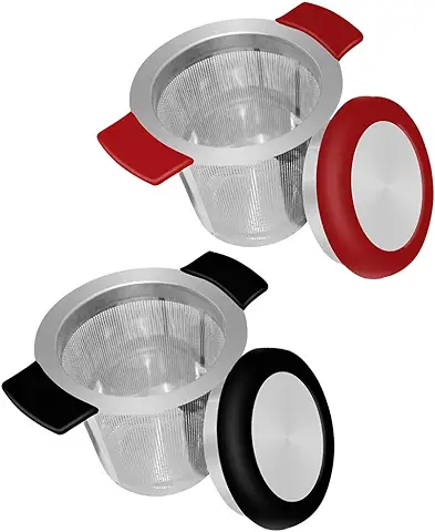 18/8 Malla de Acero Inoxidable Infusor de té Colador de té con Tamaño Perfecto, Doble asa y gran Capacidad, SourceTon se Cuelga en Teteras, Tazas, Tazas para té Empapado con Tapa, Paquete de 2 Juegos  