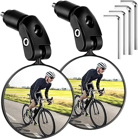 2 Piezas Espejo Retrovisor de Bicicleta, 17.4mm-22mm HD Gran Angular Espejos Retrovisores de Bicicleta 360° Adjustable Giratorio para Bicicleta Manillar, Bicicletas de Montaña  