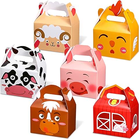 24 Suministros de Cumpleaños para Fiestas Temáticas de Granja Caja de Regalos de Granja de Vacas Caja con Estampado Animal Bolsas de Regalo para Niños Aula Cumpleaños Boda 6 Diseños 24 Suministros de Cumpleaños para Fiestas Temáticas de Granja Caja de Regalos de Granja de Vacas Caja con Estampado Animal Bolsas de Regalo para Niños Aula Cumpleaños Boda 6 Diseños