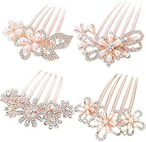 4 Piezas Accesorios para el Cabello con Peine Para Novia con Diamantes de Imitación, Accesorios Nupciales para el Cabello, Accesorios para el Cabello Peine de Novia, para Regalo de Boda (Oro Rosa)  