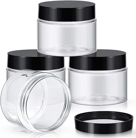 4 Tarros Contenedores Redondos Transparentes de Plástico a Prueba de Fugas de Boca Ancha con Tapas para Viaje Maquillaje Producto de Belleza Crema Facial Aceite Ungüento DIY Limo (6 oz, Negro)  