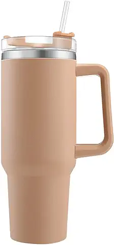 40oz Taza Termica con Pajita y Tapa, Termo Acero Inoxidable, Vaso de Viaje de Café con Aislamiento al Vacío de Doble Pared - Taza Reutilizable, Travel Mug Curry  