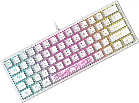 60% Teclado para Juegos con Teclas de Membrana Profesional, Mini Compacto 62 Teclas, USB Cable Teclado Gaming, RGB Chroma Rainbow Retroiluminado, QWERTY Layout, Ultraligero, para PC Mac Laotop-Blanco 60% Teclado para Juegos con Teclas de Membrana Profesional, Mini Compacto 62 Teclas, USB Cable Teclado Gaming, RGB Chroma Rainbow Retroiluminado, QWERTY Layout, Ultraligero, para PC Mac Laotop-Blanco