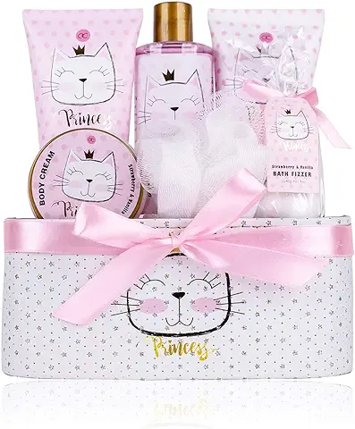 Accentra - Juego de Regalo Princess Kitty para Niñas y Mujeres - Juego de Ducha de 7 Piezas que Incluye Loción Corporal de gel de Ducha de Baño de Burbujas - Juego de Artículos de Tocador Cute Box  