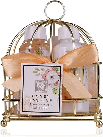 Accentra - set de Ducha set de Regalo para Mujer HONEY JASMINE en una Hermosa Canasta, set de Cuidado de 3 Piezas con gel de Ducha, Loción Corporal y Esponja de Baño, set de Regalo de Bienestar  