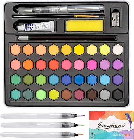 Acuarelas Profesionales Caja de Acuarelas 36 Colores, Set de Pintura de Acuarelas con 5 Pinceles de Acuarelas Papeles y Más Accesorios de Pintura, para Niños Aficionados y Artistas Profesionales  