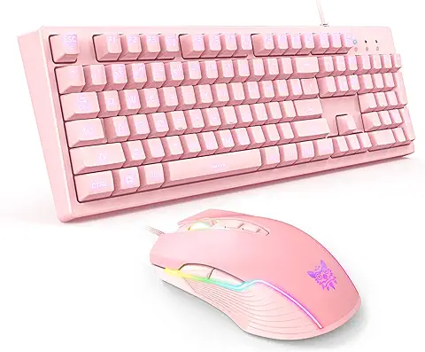 AJIJAR Combo de Teclado y Mouse para Juegos con Cable Rosa, Teclado para Juegos con Retroiluminación LED de 3 Colores y Mouse RGB con 6 dpi Ajustables para PC/portátil/Win7/Win8/Win10 AJIJAR Combo de Teclado y Mouse para Juegos con Cable Rosa, Teclado para Juegos con Retroiluminación LED de 3 Colores y Mouse RGB con 6 dpi Ajustables para PC/portátil/Win7/Win8/Win10