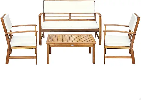 Aktive 61001 - Conjunto Muebles de Jardín, 1 Mesa, 2 Sillas, 1 Banco, Cojines Color Beige, Madera de Acacia Aktive 61001 - Conjunto Muebles de Jardín, 1 Mesa, 2 Sillas, 1 Banco, Cojines Color Beige, Madera de Acacia