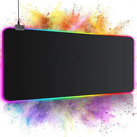 Alfombrilla de Ratón RGB, (800×300×4mm) 7 Colores con 14 Modos de Luz, Alfombrilla Gaming Extra Grande Base de Goma Antideslizante y Superficie Suave Resistente al Agua para Gamers, PC y Portátil Alfombrilla de Ratón RGB, (800×300×4mm) 7 Colores con 14 Modos de Luz, Alfombrilla Gaming Extra Grande Base de Goma Antideslizante y Superficie Suave Resistente al Agua para Gamers, PC y Portátil