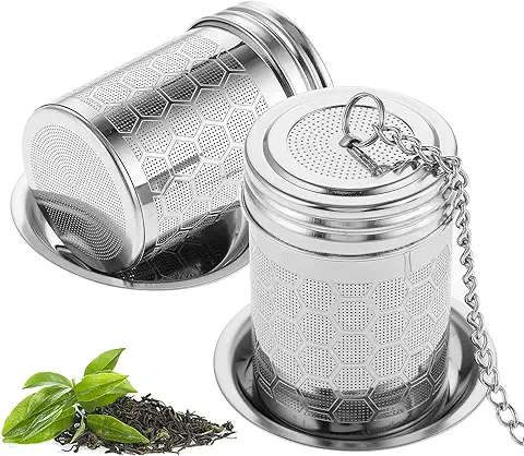 Amaxiu Infusor de té para té Suelto, 2 Coladores de té de Acero Inoxidable 304 para té Suelto, Malla Extrafina para Preparar té con Gancho de Cadena Extendida, Difusor de té con Cesta de té y tapa  