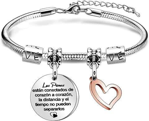 Angelra Primas Pulsera Mujer Colgante GrabadoLas Primas Están Conectados de Corazón a Corazón, La Distancia y el Tiempo Pulseras Regalos De Cumpleaños Angelra Primas Pulsera Mujer Colgante GrabadoLas Primas Están Conectados de Corazón a Corazón, La Distancia y el Tiempo Pulseras Regalos De Cumpleaños