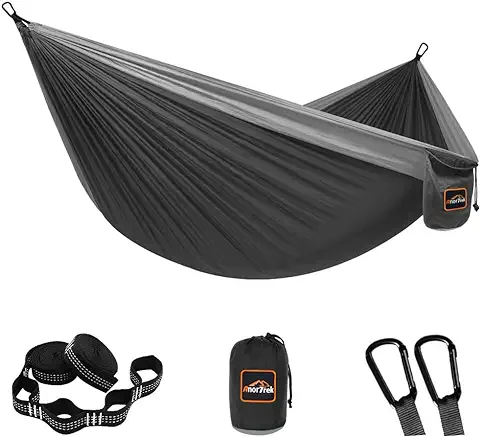 AnorTrek Hamaca de Camping, Súper Ligera y Portátil, de Paracaídas con Dos Correas para Árboles, Hamacas de Viaje de Nylon Individuales o Dobles para Acampar, Mochilero y Senderismo  