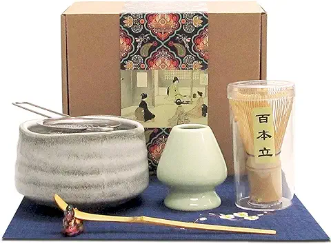 Artcome Juego de té Matcha Japonés, Batidor Matcha, Cuchara Tradicional, Soporte de Batidor de Cerámica, kit de Ceremonia Matcha Hecho a mano para Ceremonia Tradicional Japonesa de té (7 Piezas)  