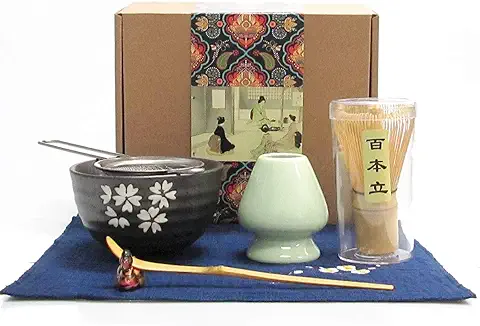 Artcome Juego de té Matcha Japonés, Batidor Matcha, Cuchara Tradicional, Soporte de Batidor de Cerámica, kit de Ceremonia Matcha Hecho a mano para Ceremonia de té Tradicional Japonesa (7 Piezas)  