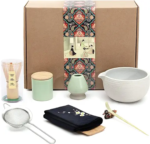 Artcome Juego de té Matcha Japonés, Cuenco Matcha con Boquilla de Vertido, Batidor Matcha, Organizador de Polvo Matcha, kit de Ceremonia Matcha Hecho a mano para Ceremonia de té Japonés (9 Piezas)  