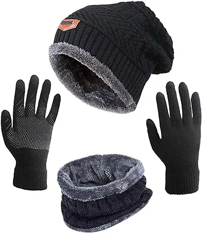 ASYBHYY Gorras Invierno con Bufanda y Guantes Táctiles Antideslizante 3 en 1 de Punto Sombreros Slouchy Calentar Gorro con Forro Polar para Mujeres y Hombres  