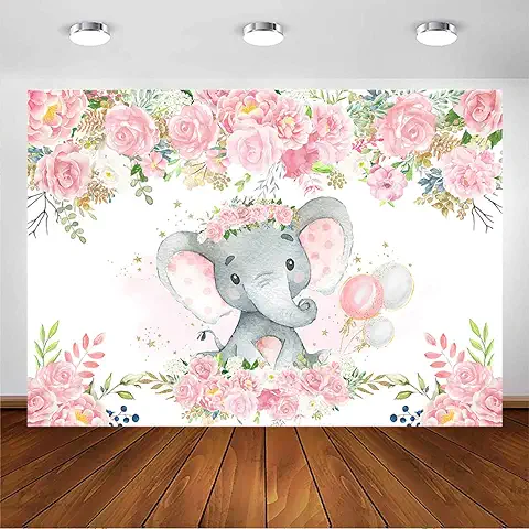 Avezano Telón de Fondo de Elefante Rosa para Niña Lindo Elefante Rosa Floral Fondo de Fotografía para Niños y Niñas Baby Shower Decoración de Fiesta de Cumpleaños (Rosa, 7 x 5 Pies)  