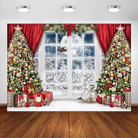 Avezano Telón de Fondo de Ventana de Navidad, árboles de Navidad, Decoración de Fiesta de Navidad, Noche de Navidad, Papá Noel, Niños, Retrato de Fotografía, Fondo de Fotografía, Accesorios de Estudio  
