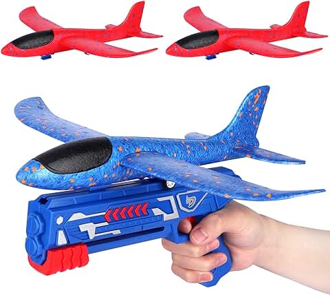 Avion Juguete, Lanzador de Aviones con Pistola de Tiro, Avión Volador Planeador Espuma, Juego Aire Libre Jardín, Infantil Regalo Navidad Cumpleaños Pascua para Niñas 3, 4, 5, 6, 7, 8, 9, 10 Años  