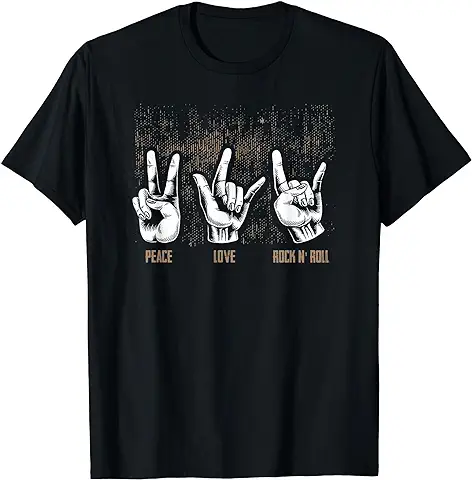 Band Shirts Peace Love Rock and Roll Guitarrista Hippie Camiseta  
