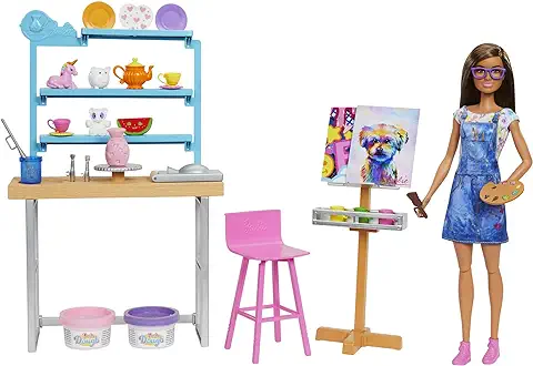 Barbie Relax and Create Estudio de Arte - Conjunto de Cerámica y Pintura - 25+ Accesorios - Muñeca Articulada: 29 cm - Regalo para Niños de 3-7 Años  