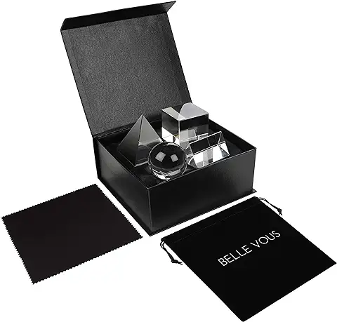 BELLE VOUS Pack de 4 Prisma de Cristal K9 Triangulo, Esfera, Pirámide y Cubo - Refractor Prisma para Fotos - Bolsa, Paño de Microfibra y Caja de Regalo - Lente Transparente Física Espectro de Luz BELLE VOUS Pack de 4 Prisma de Cristal K9 Triangulo, Esfera, Pirámide y Cubo - Refractor Prisma para Fotos - Bolsa, Paño de Microfibra y Caja de Regalo - Lente Transparente Física Espectro de Luz
