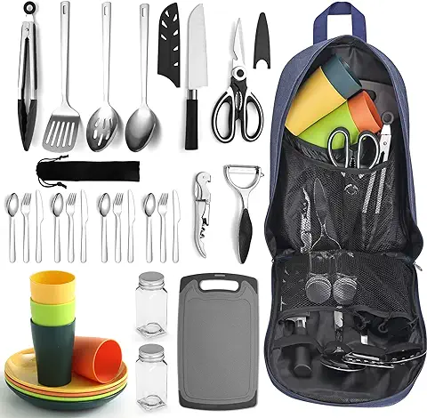 Berglander Juego de Utensilios de Cocina para Camping con Juego de Cubiertos y Plato, Tazas Vajilla, Camping Accesorios Camper, Utensilios de Cocina para Acampada, para Picnic, Barbacoa y Camping Berglander Juego de Utensilios de Cocina para Camping con Juego de Cubiertos y Plato, Tazas Vajilla, Camping Accesorios Camper, Utensilios de Cocina para Acampada, para Picnic, Barbacoa y Camping