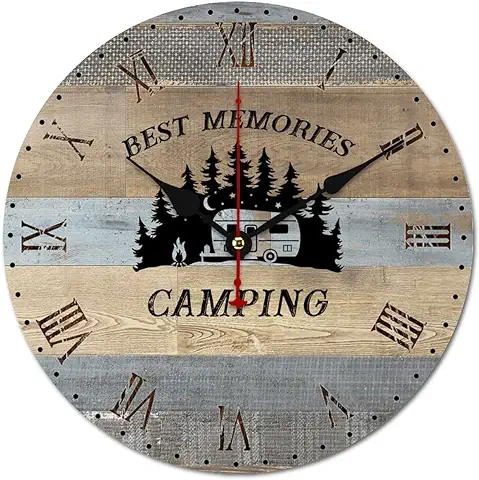 Best Memories, Reloj de Pared Silencioso sin Tictac, Estilo Vintage, idea de Regalo para Amigos, Familia, Autocaravanas/amantes del Campamento, Regalos de 15 x 15 Pulgadas  