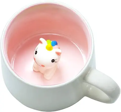 BigNoseDeer Lindo Unicornio Taza de Ceramica Único Pintado a Mano Novedad Tazas de Animales en 3D, Personalizado Chocolate Té Leche Tazas para Bodas, Cumpleaños Amantes del Unicornio Mujer Muchachas  