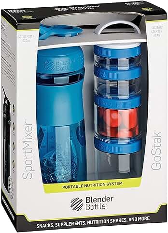 BlenderBottle Combo Pak - Sportmixer y GoStak 4Pak con una Práctica asa de Transporte y un Empaque de Regalo Atractivo - cyan  