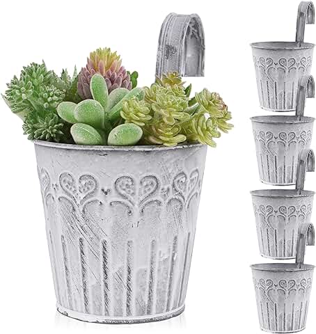 BOFUNX 5 Maceteros Colgantes de Hierro de Metal Macetas Pequeñas Colgar con Gancho sin Orificio de Drenaje de Estilo Retro Vintage para Decoración Exterior Balcón Jardín Patio Pared Terraza  