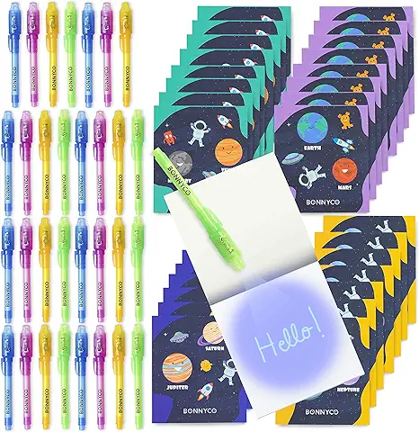 Bolígrafo Tinta Invisible y Libreta Espacio Pack x32 - BONNYCO | Detalles Cumpleaños Niños, Regalos Cumpleaños Niños Colegio, Piñatas de Cumpleaños | Regalos Fiesta Cumpleaños Infantil Galaxia  