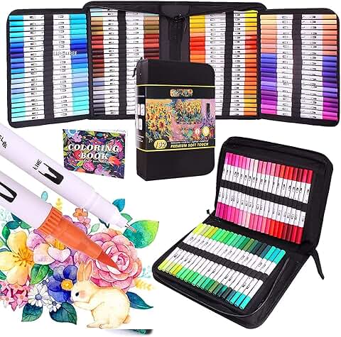 Bonala 132 Rotuladores Lettering para Colorear Rotuladores de Doble Punta Pinceles Marcadores de Arte para Caligrafía Colorear, Dibujar, Pintar para Adultos - Regalo para Niños  