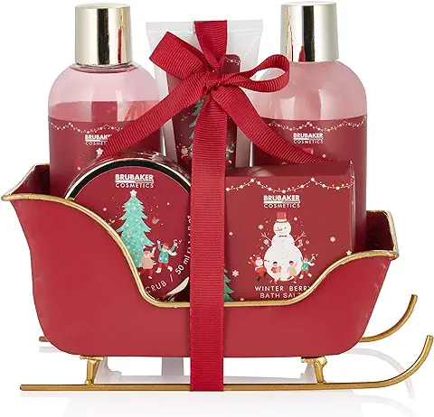 BRUBAKER Cosmetics Set de Baño y Ducha Fragancia de Bayas de Invierno - 6 Piezas de Regalo en Un Trineo Navidad - Set de Navidad para Mujeres y Hombres  