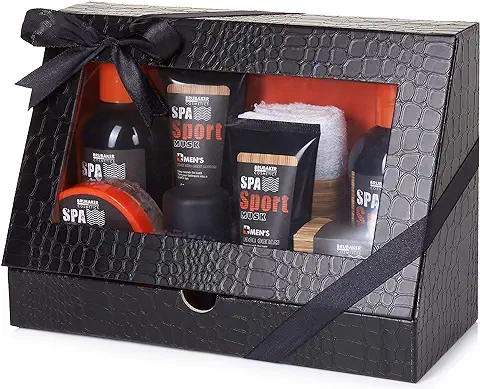 BRUBAKER Cosmetics Set de Cuidado para Hombres Spa Sport - 8 Piezas Kit de Regalo con Gel de Ducha, Champú, Desodorante, Crema Facial, Peeling, Loción Corporal, Jabón + Paño en Caja - Duchas Baño  