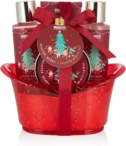 BRUBAKER Cosmetics Set de Regalo para Baño y Ducha Fragancia de Bayas de Invierno - Set de Cuidado de 5 Piezas en Bañera Decorativa Navidad - Set de Navidad para Mujeres y Hombres  