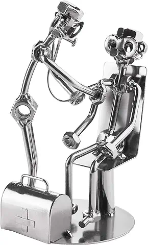 BRUBAKER Screw Man Doctor with Patient Stethoscope - Figura de Hierro Hecha a Mano Hombre de Metal - Figura de Metal Idea de Regalo para Médicos Generales - Regalo para Médicos  