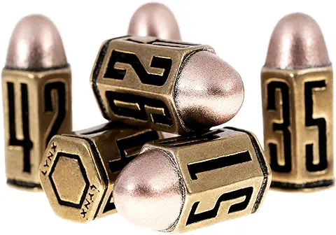 Bullet Metal Dice Set - Seis Dados de Balas D6 en Latón - Ideal para DND, Warhammer 40k, Juego de rol, D&D, Perfecto Regalo/Accesorios de RPG/Dungeons and Dragons/D and D Español.  