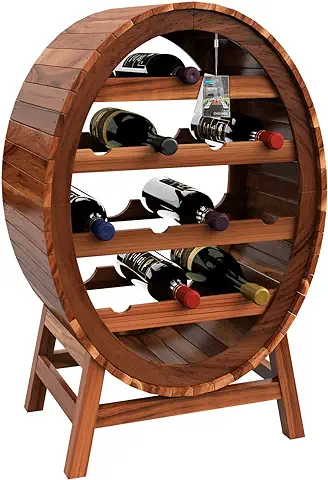 CASARIA Botellero de Madera 90x50x30cm Estante 12 Botellas de Vino 4 Niveles Forma de Barril Rústica  