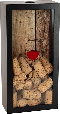 Castell Deco - Colector de Corcho de Vino, Tapones de Botella, Caja de Recogida de Tapas y Corchos. Fabricado en Madera real y Vidrio. (Short)  