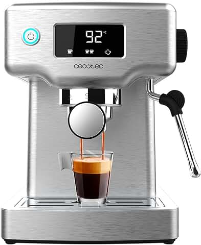 Cecotec Cafetera Espresso Power Espresso 20 Barista Compact. 1465 W, Thermoblock, 20 Bares, Vaporizador, 2 Tazas de Café, Depósito de agua Extraíble de 1,8 Litro, Bandeja Calienta Tazas  