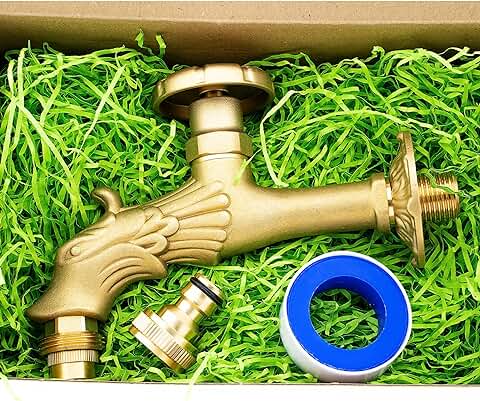 Centén - Grifo Decorativo de Exterior Estilo Vintage para Patio, Jardín, Terraza, Fabricado en Latón, 1/2" - 3/4" Con Accesorio para Conexión Rápida de Manguera  