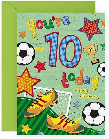 CENTRAL 23 Tarjeta de Décimo Cumpleaños para Niños – Tarjeta de Cumpleaños de Fútbol de 10 Años – Tarjeta de Cumpleaños de 10 Años – Tarjeta de Feliz Cumpleaños para Niños  