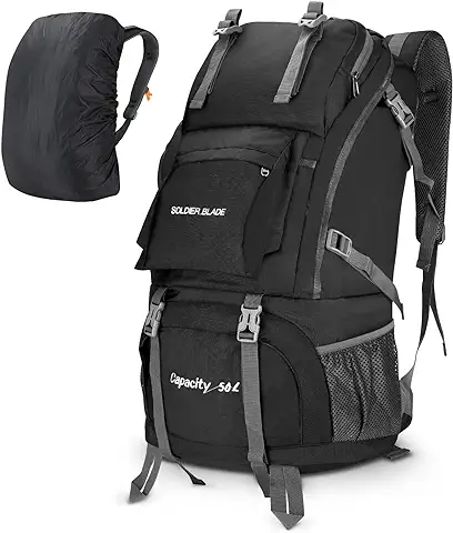 CestMall Mochila de Senderismo, 50L Ligero de Trekking Mochila para Hombres Bolsa de Viaje Impermeable para el agua Campa para Acampar con Cubierta de Lluvia para Trepar a la Pesca de los Regalos  