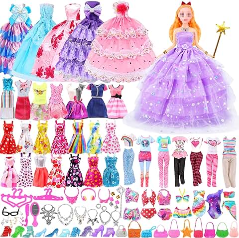 Chennyfun 67 Accessorios para 11.5 Pulgadas 28-30 CM Muñecas: 4 Vestidos + 5 Fashion Falda Mini Fiesta + 5 Ropas Fashion + 3 Trajes De Baño +10 Zapatos + 40 Accesorios como Regalo Estilo al Azar  