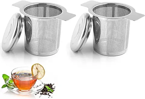 Colador de té Colador de té de Acero Inoxidable, Juego de 2 Filtros de té de Malla fina con dos Lenguas y Tapa, Infusor de té de Malla fina Reutilizable para Taza/taza, Tetera/vidrio  