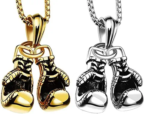 Collar de Guantes de Boxeo Hombre Guantes de Boxeo Colgante Collares Collar de Acero Inoxidable con Cadena, (Oro, Plata) Collar de Guantes de Boxeo Hombre Guantes de Boxeo Colgante Collares Collar de Acero Inoxidable con Cadena, (Oro, Plata)